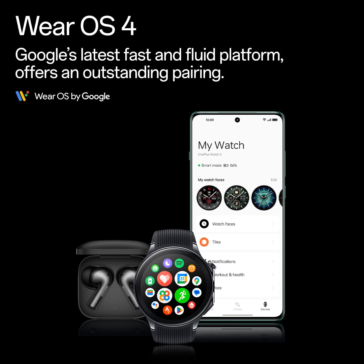 OnePlus Watch 2 with Wear OS4,Snapdragon W5 Chipset,Upto 100 hrs Battery Life,1.43’’ AMOLED Display,Stainless Steel & Sapphire Crystal Build,Dual Frequency GPS,IP68 & Bluetooth Calling (Black Steel)
