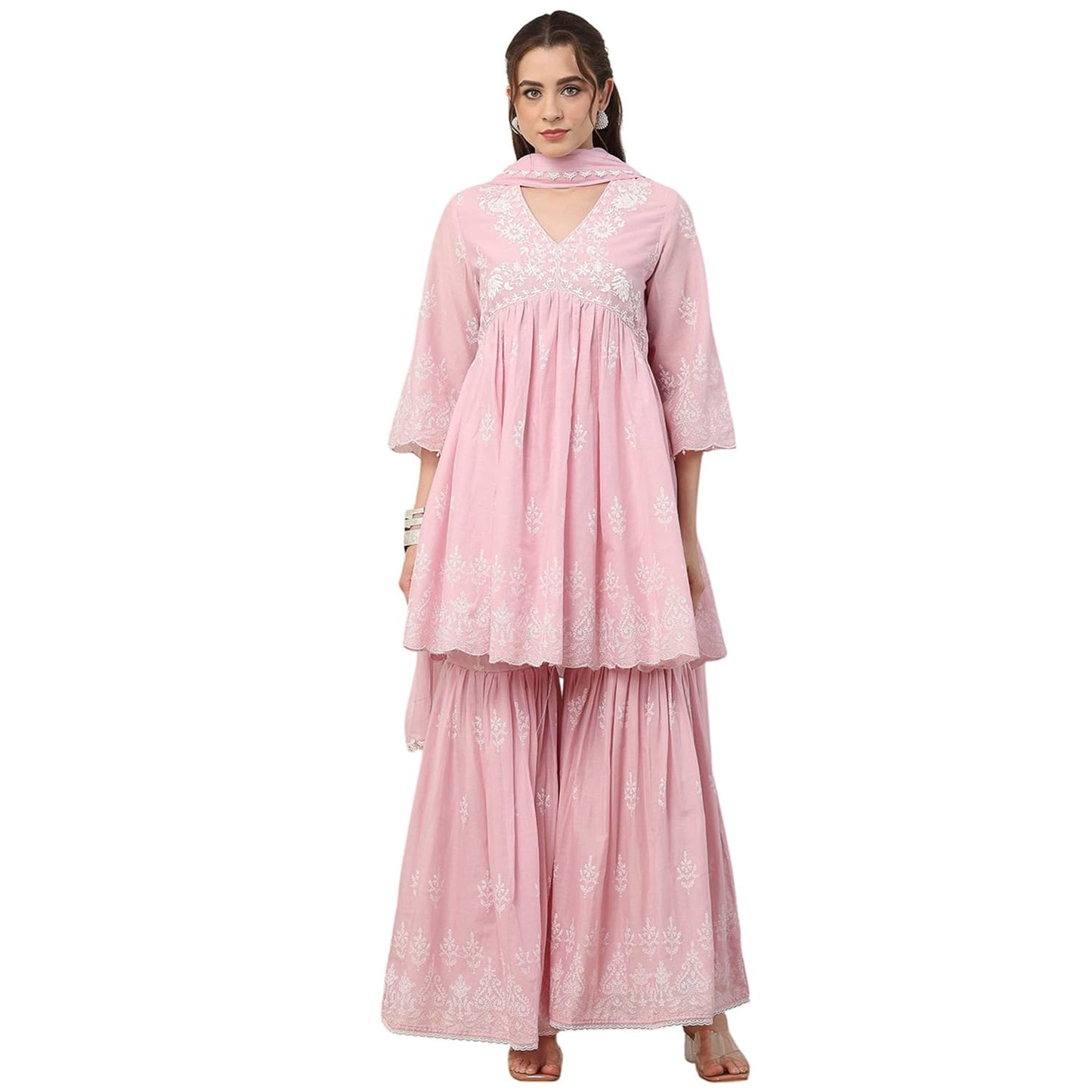 Biba Women Pink Cotton Gathered Suit Set_36