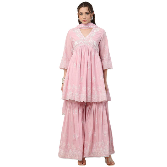 Biba Women Pink Cotton Gathered Suit Set_36
