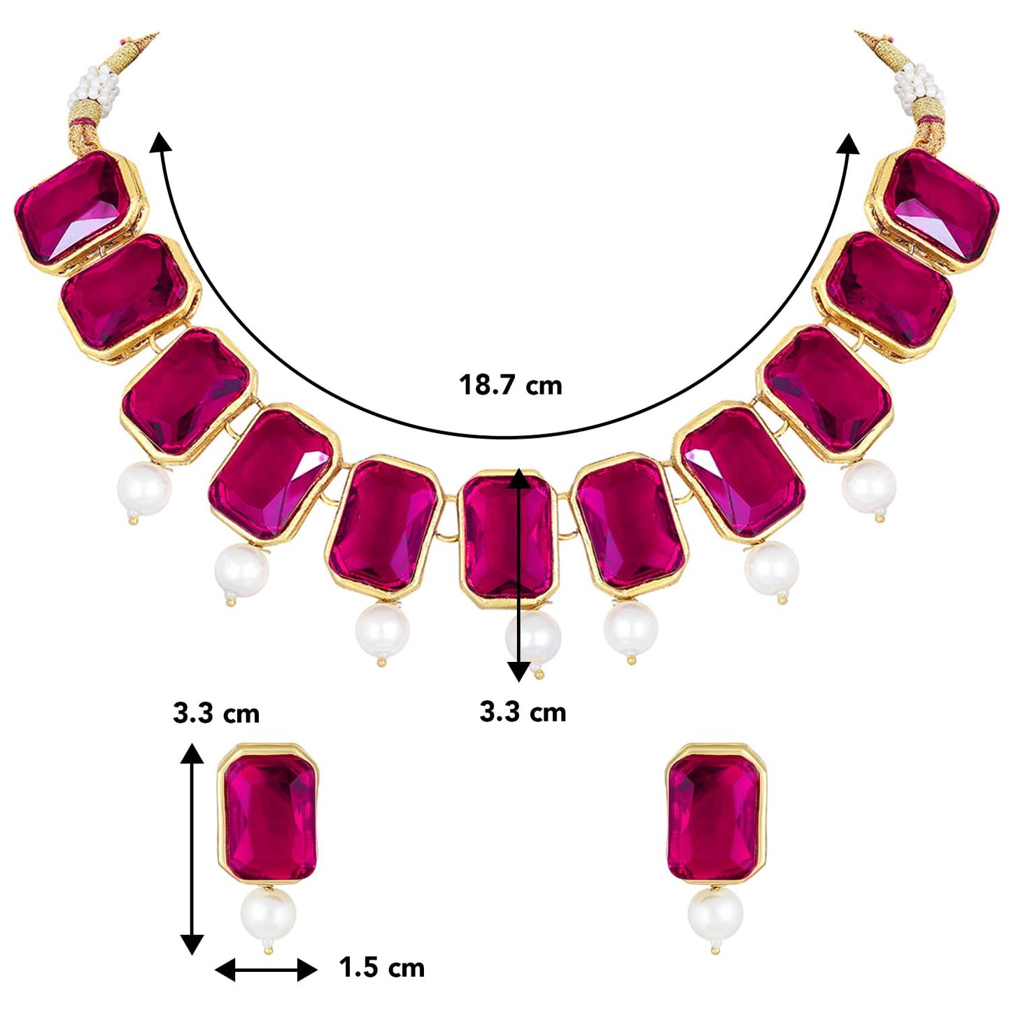Peora Traditional Jewellery Rani Pink Crystal Pearl Necklace Earring Jewellery Set Gift for Women Girls Wedding