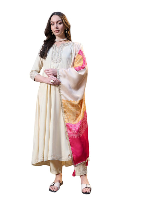Stylum Women's Solid & Embroidered Rayon Anarkali Kurta Pant Dupatta Set
