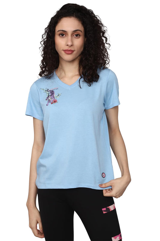 Allen Solly Women's Regular Fit T-Shirts (AHVNCRGFN07390_Blue