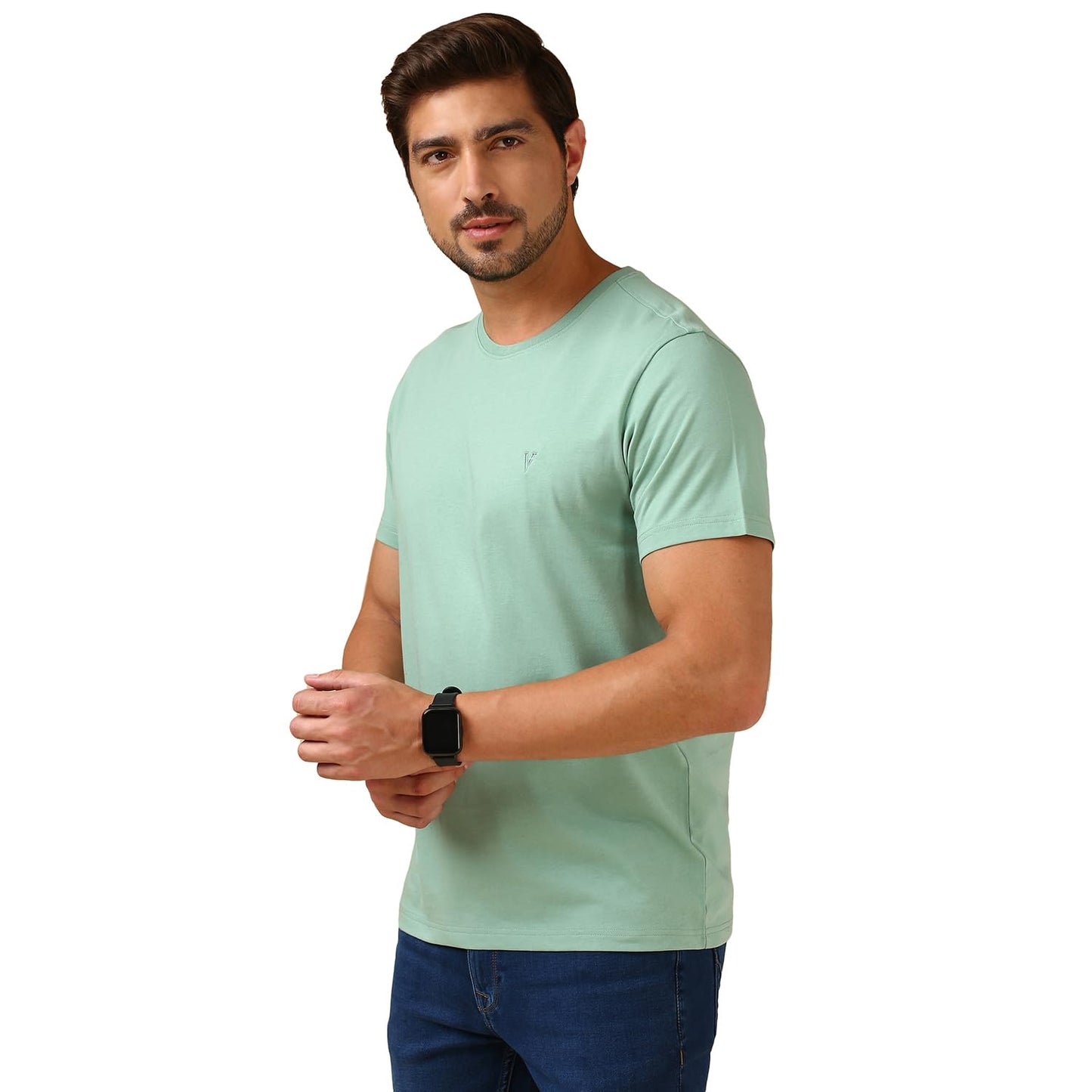 Van Heusen Men's Solid Regular Fit T-Shirt (60052_Pack of 1_Green