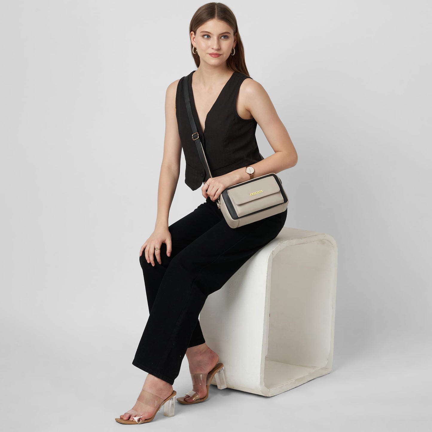 Caprese Regina Medium Sling Bag for Women with Adjustable Strap & Zipper Closure for Comfortable Wear | Versatile Handbag for Everyday Use, Travel, and Special Occasions (Black)