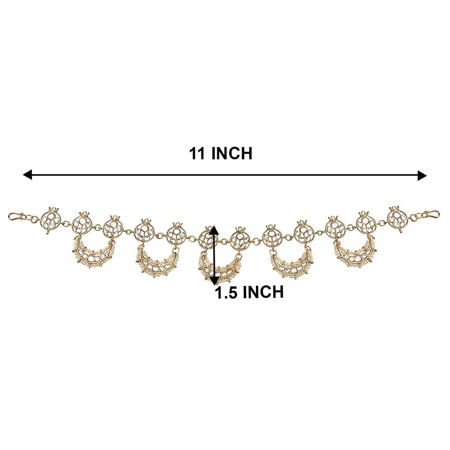 Peora Gold Plated Traditional Floral Kundan Pearl Studded Rajasthani Sheeshpatti Sheeshphool Mathapatti Hair Jewellery for Women