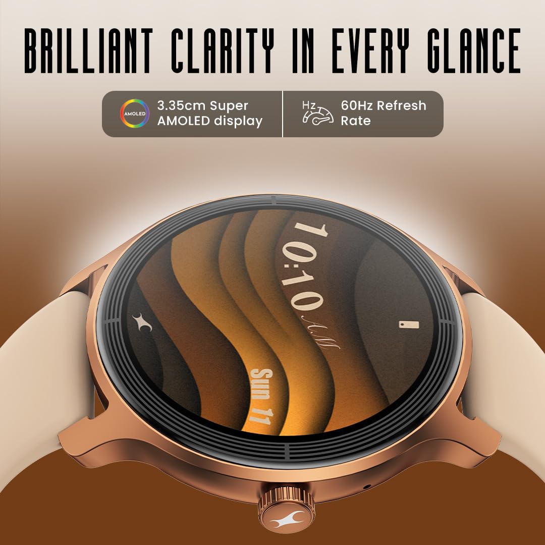 Fastrack Sleek 1.32" AMOLED 42mm Round Display Smart Watch with Hybrid Strap, QR Hub, BT Calling, SPO2, Hotkey, Functional Crown, IP68 Water Resistant Upto, 5 Days Battery Life - Onyx Black