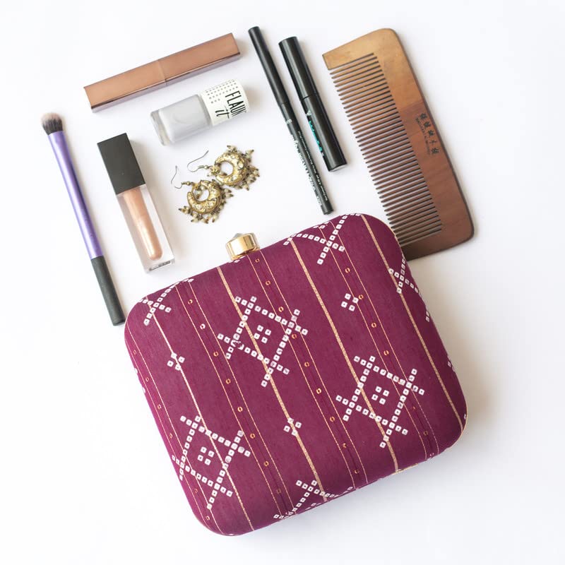 Artklim Purple Box Shaped Clutch With Golden String