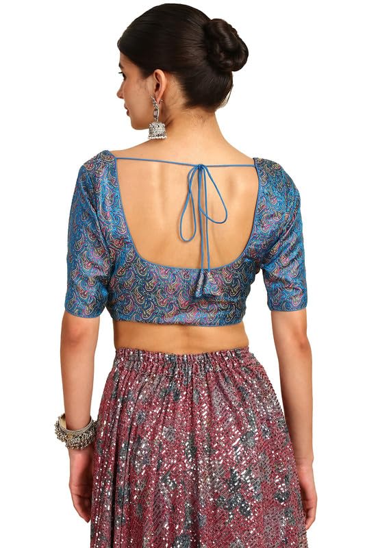 Soch Womens Blue Paisley Woven Design Silk Blend Padded Blouse