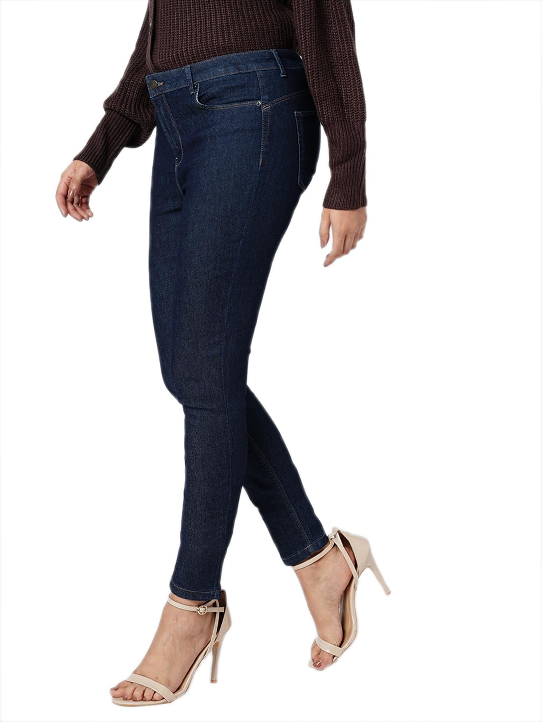 VERO MODA Women Solid Dark Blue Cotton Skinny Fit Ankle Length High Rise Jeans