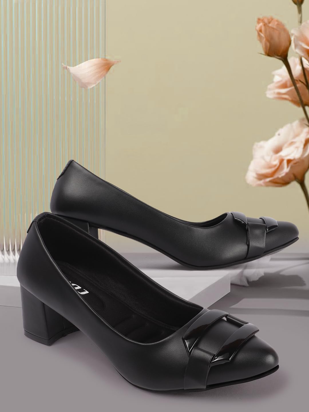 Colo Women's Pointed Toe Block Heel Pumps HD-53 Black Size 5 UK