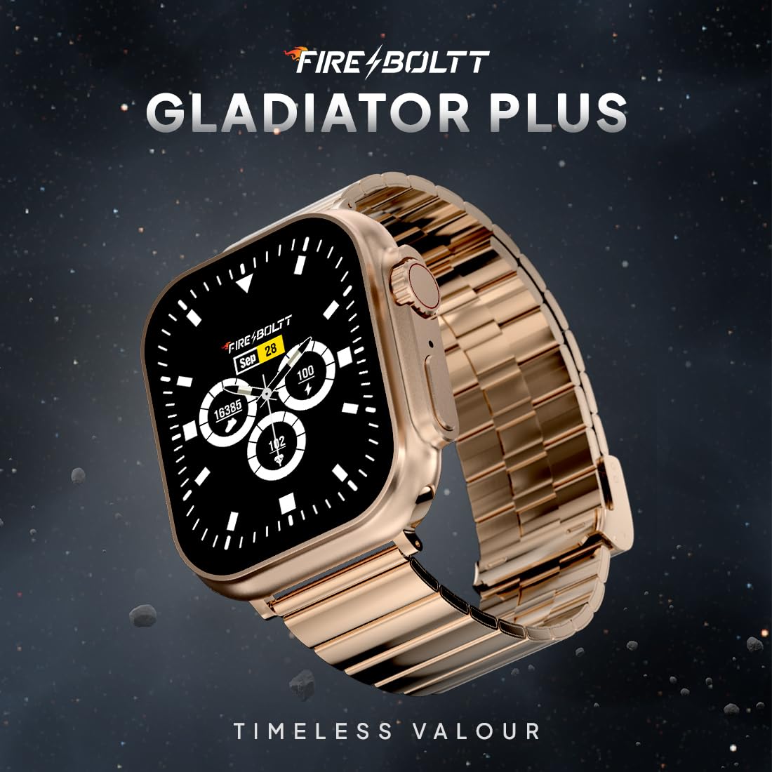 Fire-Boltt Gladiator + 1.96” AMOLED Display Luxury Smartwatch, Rotating Crown, 115+ Sports Modes & Bluetooth Calling, AI Voice Assistant, Gaming