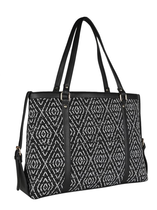 MINI WESST Women's Beautiful Black Graphic Fabric Tote Bag For Occasion, Office and College