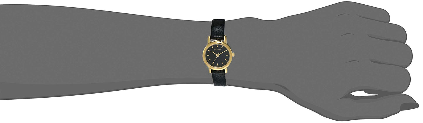 Sonata Quartz Analog Black Dial Leather Strap Watch for Women-NS8976YL03W/NT8976YL03W