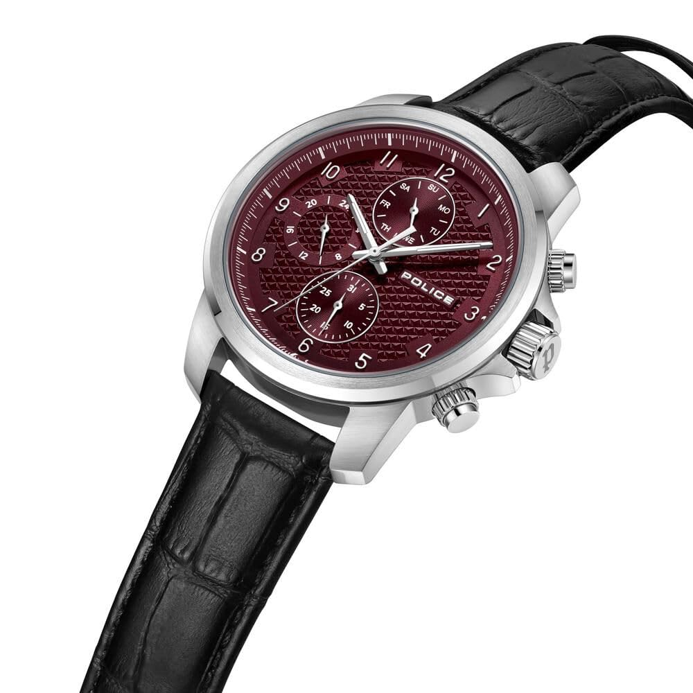 Police Quartz Multifunction Maroon dial Leather Strap Watch for Men-PLPEWJF0021502