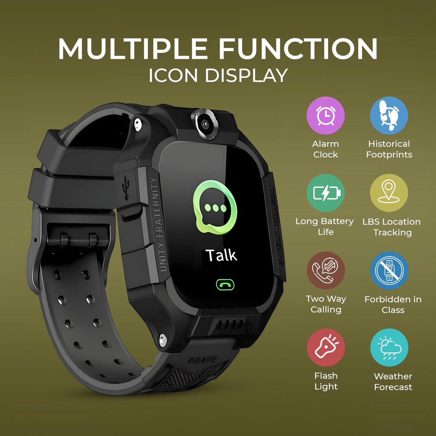 GameSir Kids Smartwatch for Boys & Girls, Men & Women, Sim Card Support, Location Tracker/GPS System, Music Player, Camera, Video,Notification, Alarm, Waterproof, Calling Smart Watch-Black