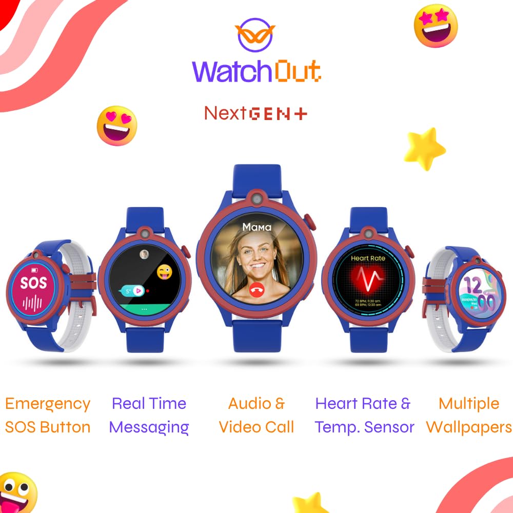 WatchOut Next-Gen+ Kids Smartwatch Phone with GPS, Fever Alert, Heart Rate, Video Call, SOS, Safe Zone, Class Lock, AirTag, Free SIM Card, Best Gift, Boys, Girls, Age 3-13, Shark Tank (Captain Blue)