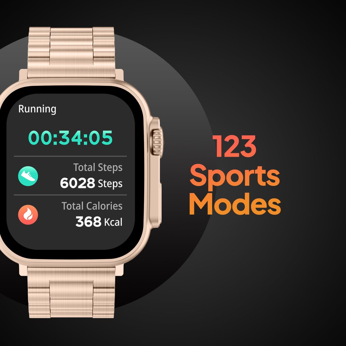 Fire-Boltt Gladiator 1.96" Biggest Display Luxury Stainless Steel Smart Watch with Bluetooth Calling, Voice Assistant &123 Sports Modes, 8 Unique UI Interactions, 24/7 Heart Rate Tracking (Rose Gold)