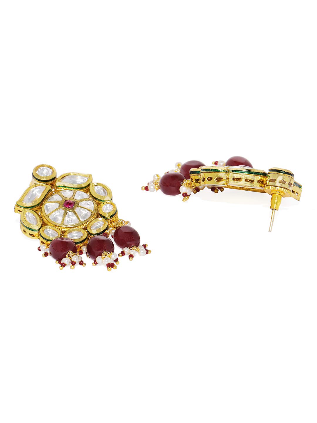 ACCESSHER Gold Plated Traditional Handcrafted Vilandi Kundan and Glass Beads Embellished Necklace Set with Statement Earrings for Women and Girls