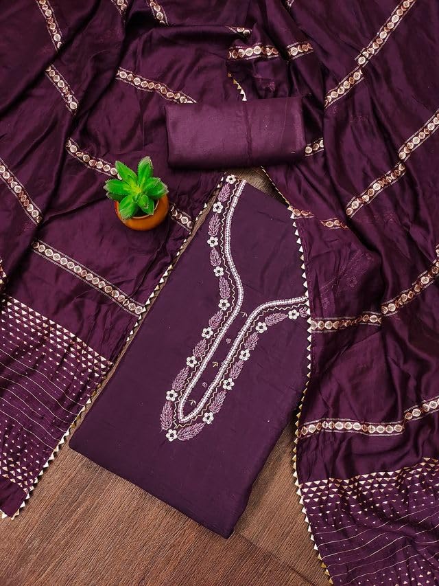 VARNI FABRICS Cotton Dress Material for Women Solid Unstitched Woman Salwar Suit Dress Material With Jacquard Dupatta Purple