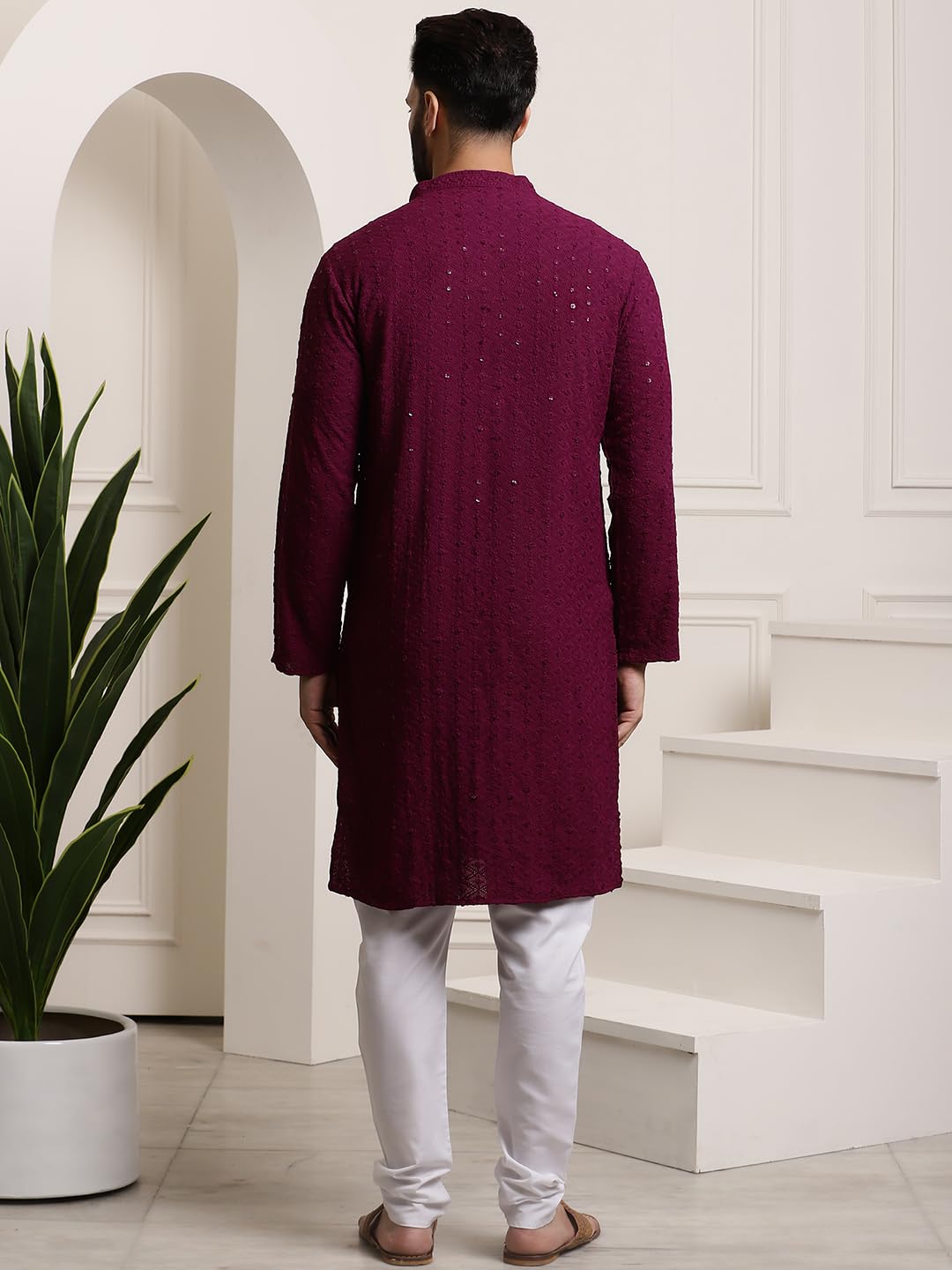 SOJANYA (Since 1958 Men's Pure Cotton Purple Sequence Kurta & White Pyjama Set