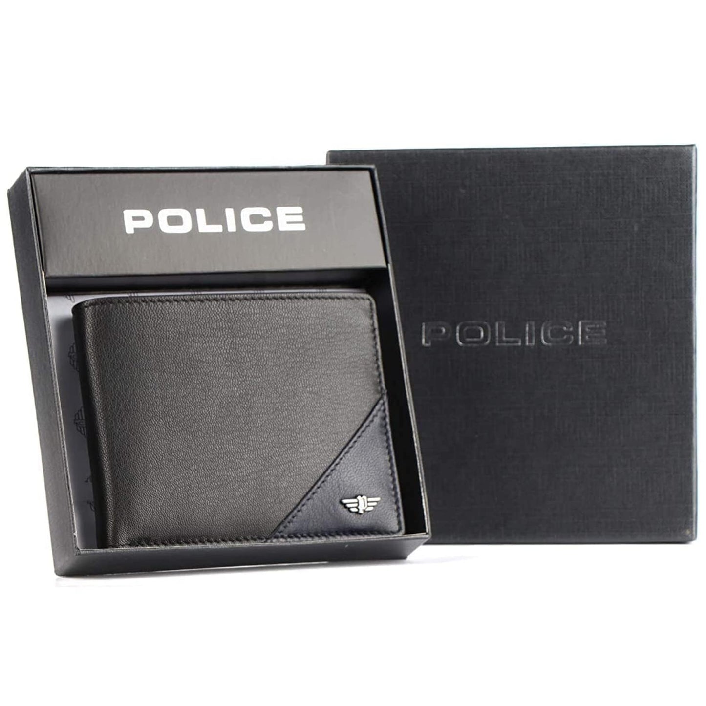 Police Men’s Genuine Leather Bi-Fold Wallet I Coin Pocket & Card Slots I Navy / Black_(B09NM7LB4Q) (Jet Black/Jet Navy)
