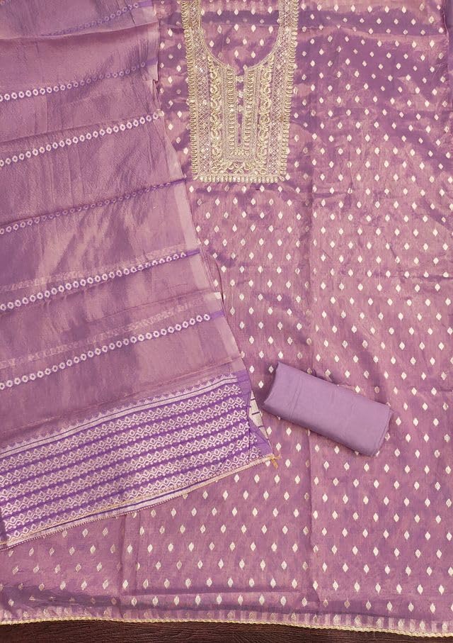 VARNI FABRICS Simmer Butti Dress Material for Women Ikat Pattern Unstitched Woman Salwar Suit Dress Material with Jacquard Dupatta Yellow