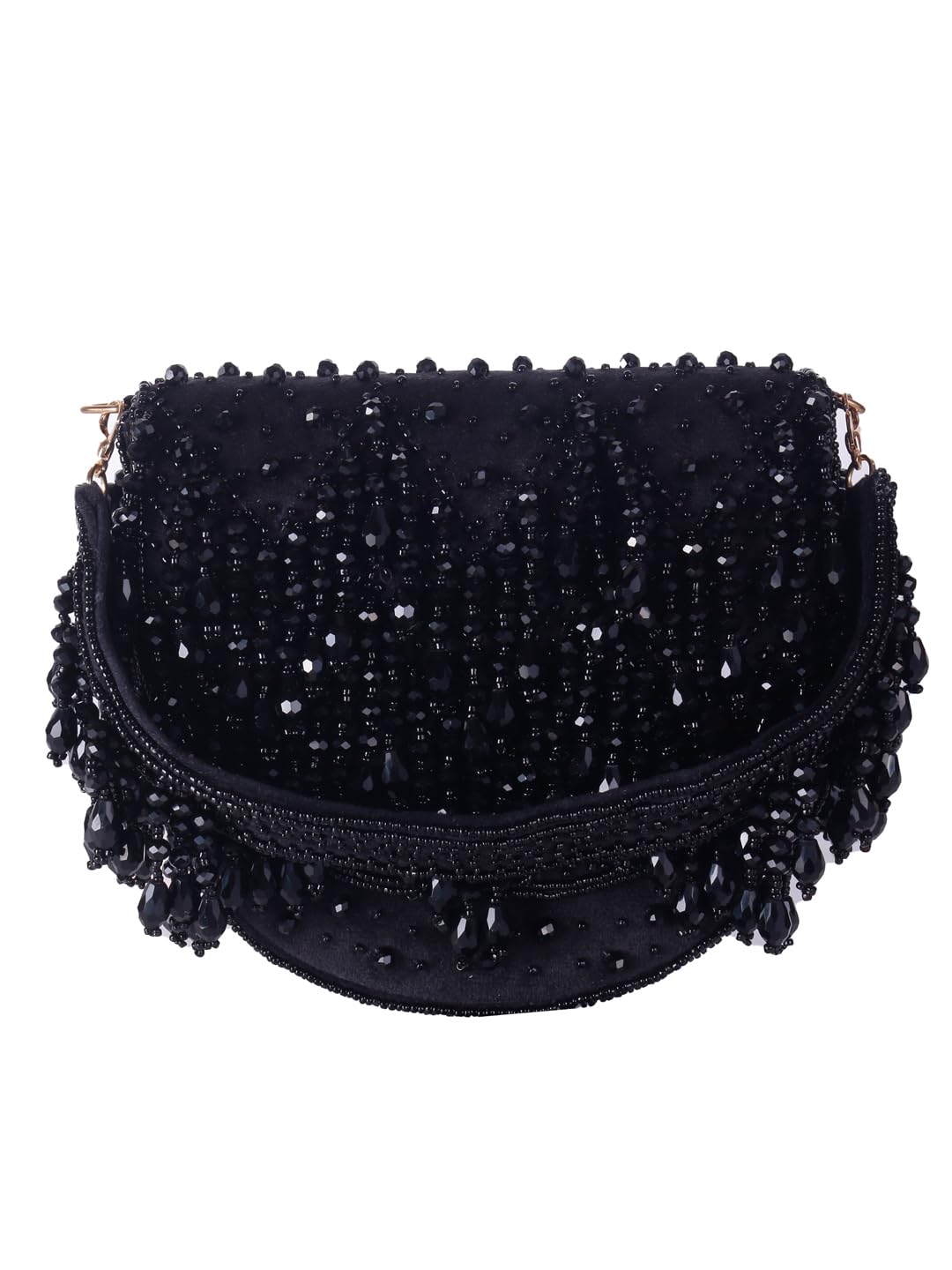 SWISNI Crystal Embroidered Clutch Bag With Megnetic Closure Handheld Purrse | For Bridal With Detachable Sling (Black)