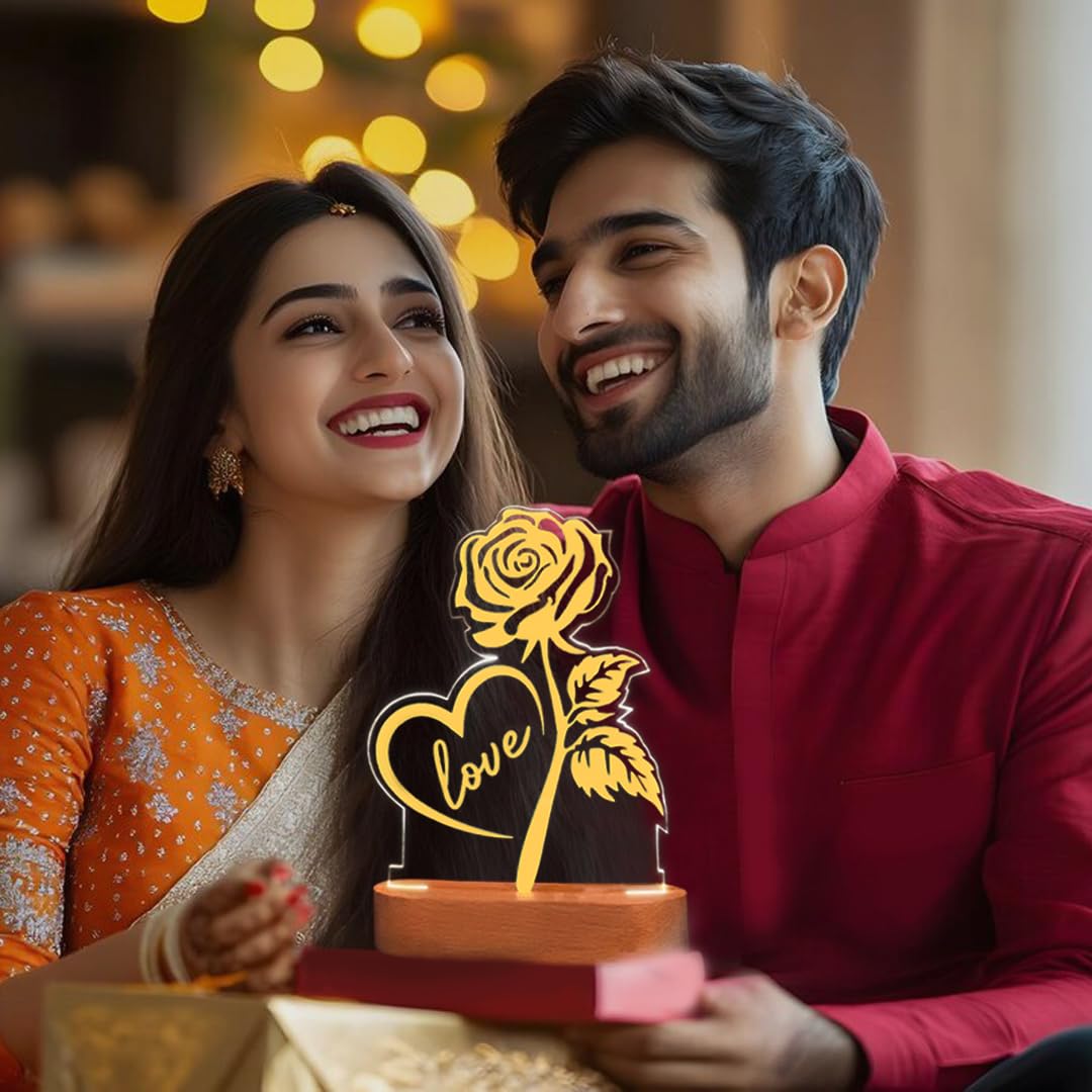 Giftana Personalized Love Rose Lamp with Name, Customized Couple Acrylic Table Lamp for Couple Gift for Anniversary, Wedding, Valentine Day, Birthday Gift for Girlfriend Boyfriend