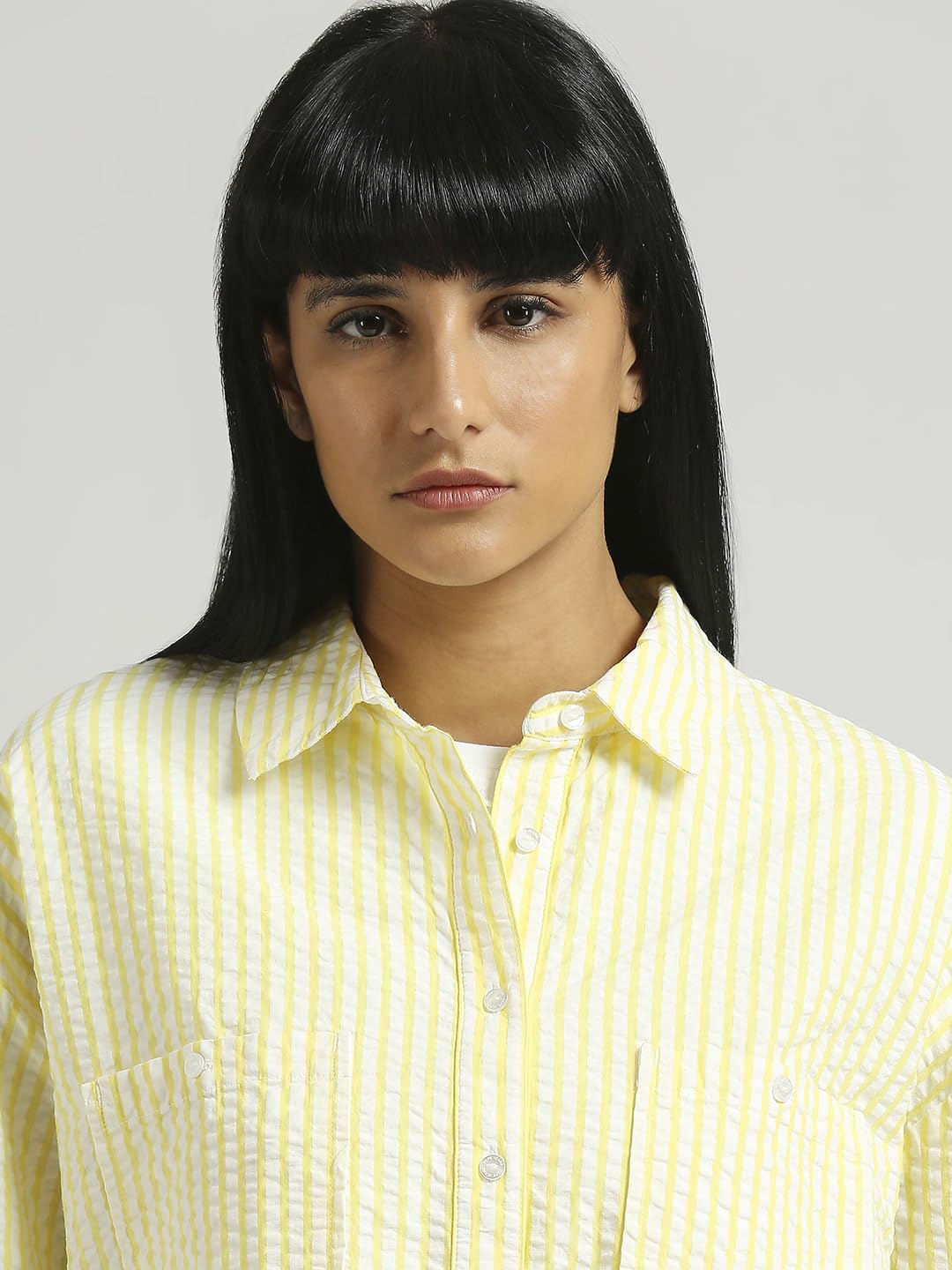 Pepe Jeans Women's Striped Oversized Fit Shirt (PL304908_Cornish Yellow