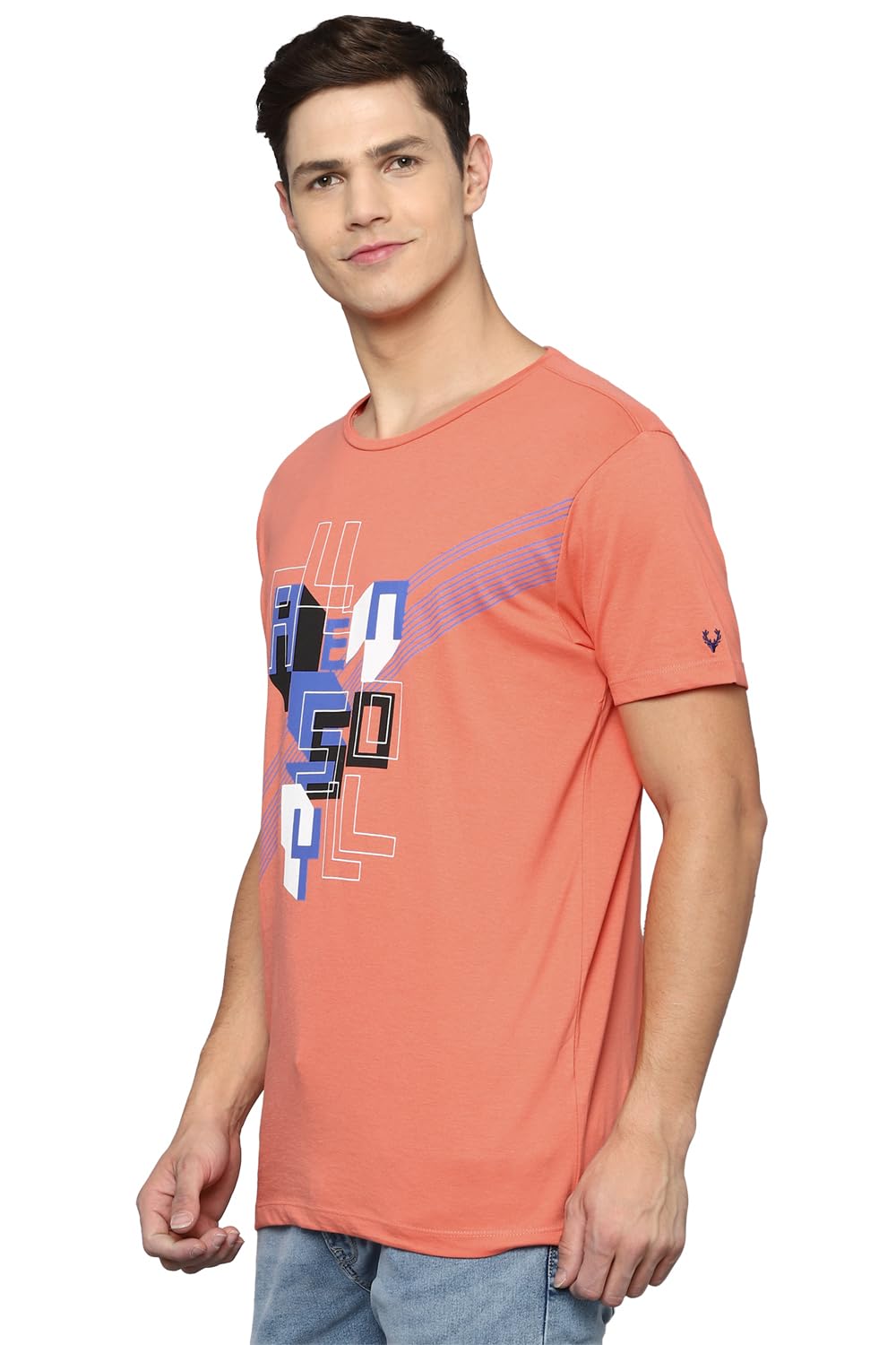 Allen Solly Men's Solid Regular Fit T-Shirt (ALKCVSGF339745_Orange L)