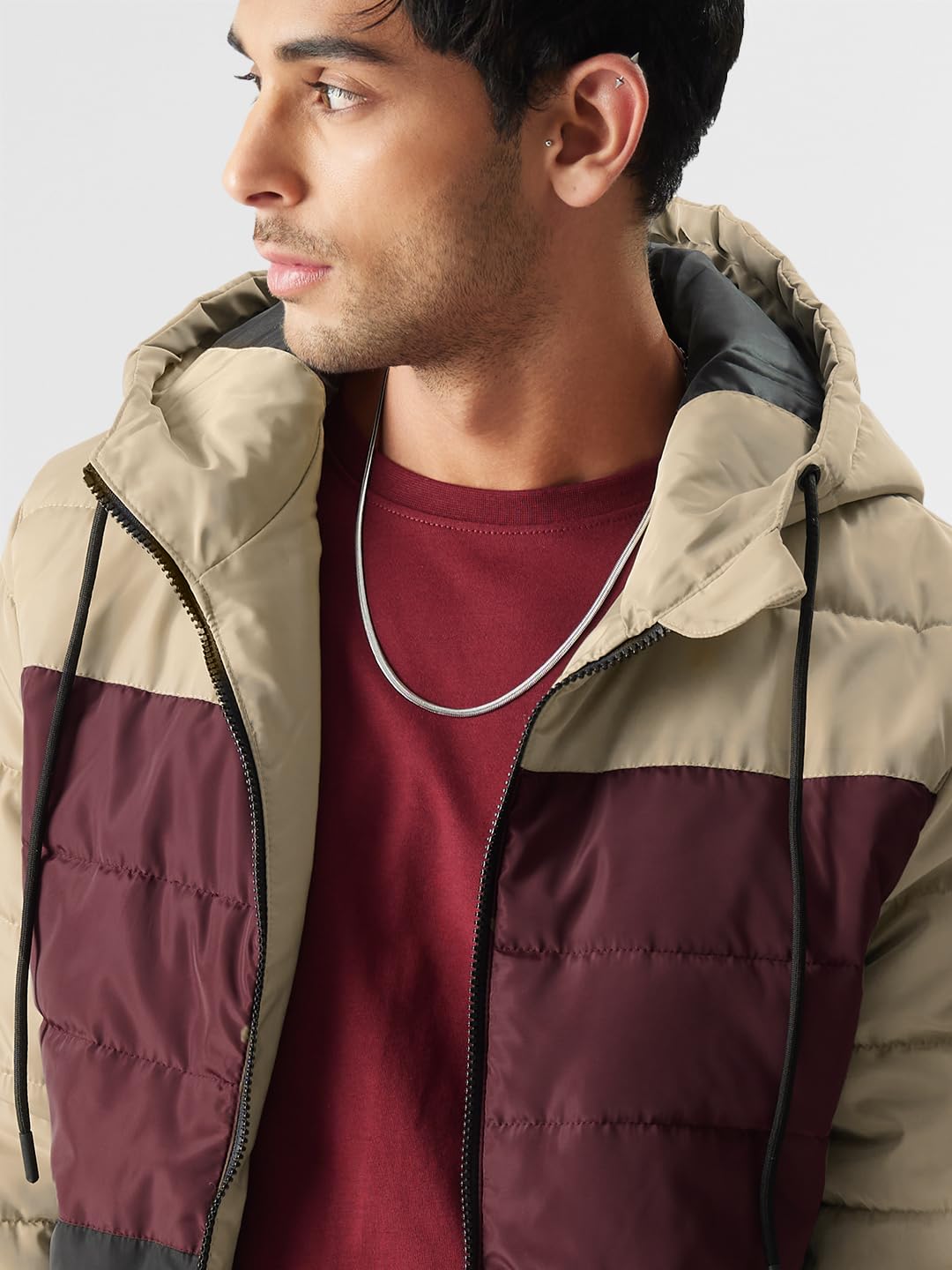 The Souled Store Tan Lines Men and Boys Long Sleeve Zipper Front Hooded Neck Color Block Puffer Jackets