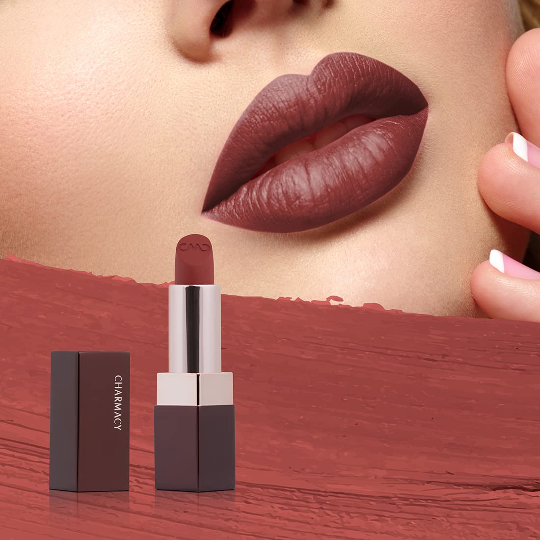 Charmacy Milano Soft Satin Matte Lipstick (Smokey Topaz) - 3.8g, High Coverage, Single Stoke, Hydrating on Lips, Matte In Texture, Glides Smoothly, Vibrant Colors, Non Toxic, Vegan, Cruelty Free