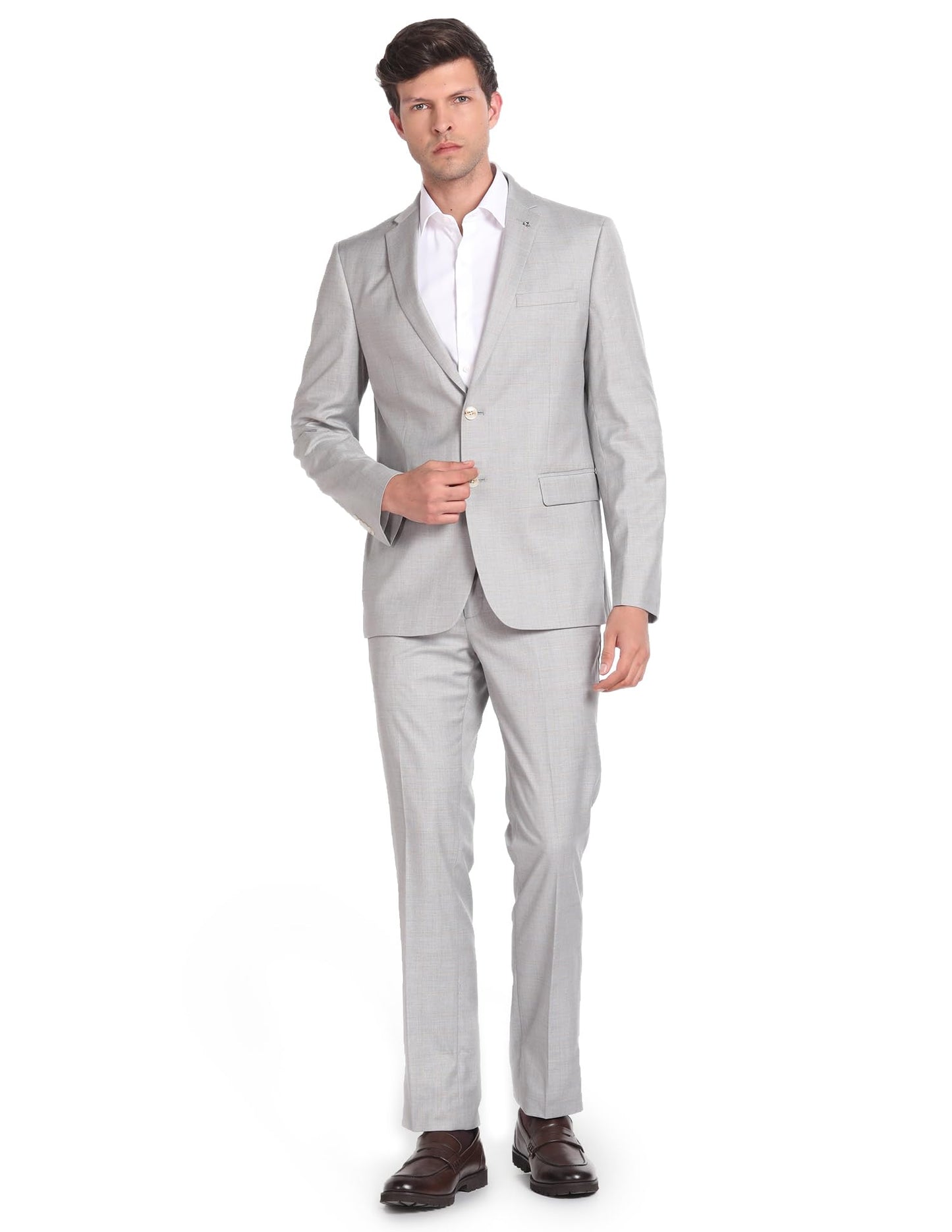 Arrow Men's Polyester Single Breasted Business Suit Pants Set (ARAGSU5590_Grey