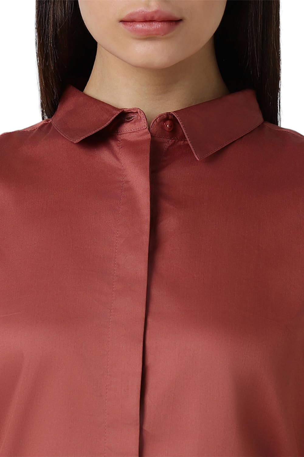 Van Heusen Women's Cotton Regular Fit Shirt (Vws4Crgfo12560_Peach S)