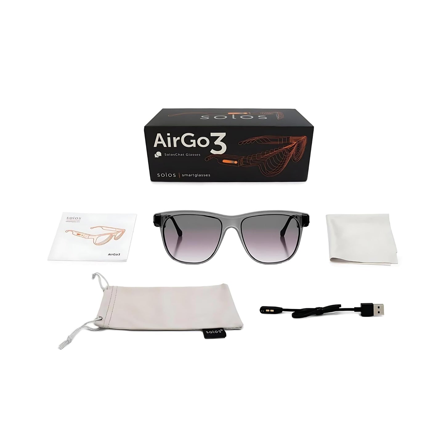 SOLOS AI Powered Glasses | Xeon 5 | Dark Crystal Gray | Gray Gradient Sunlens | Lenses Integrated ChatGPT for Travel and Real Time Translation | Stereo Speakers | Compatible with iOS and Android