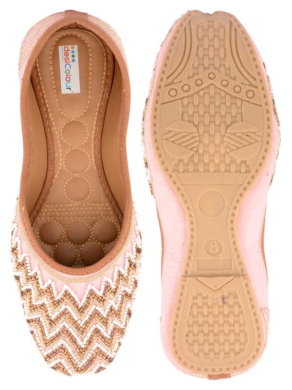 DESI COLOUR Women Ethnic Footwear Mojari/Punjabi Jutti-Pink Pearl Zigzag