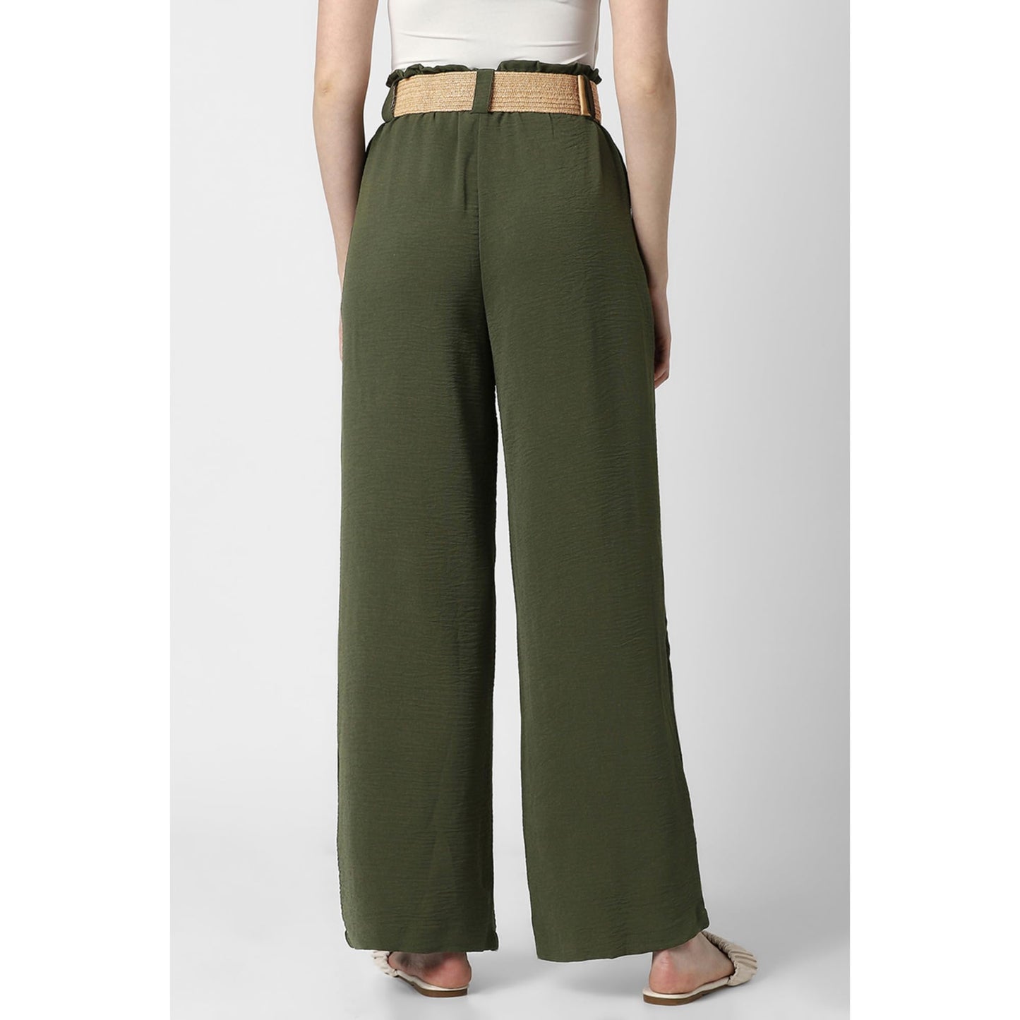 Women Olive Solid Casual Trousers