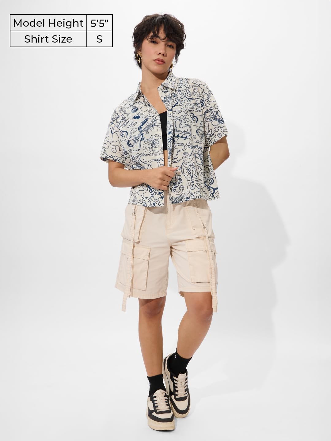 The Souled Store Official Donald Duck Originals: Chinese New Year Women & Girls Long Sleeve Collared Neck Button Down Regular Fit Cotton Shirts White and Blue