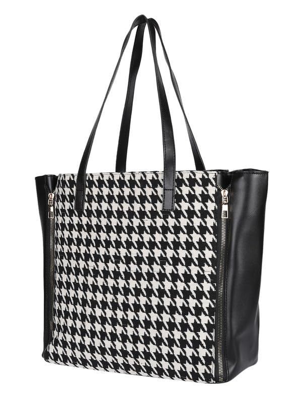 MINI WESST Women's Black Textured PU Tote Bag with one mobile pouch(Dimension- HxLxD(CM)-45x35x14)