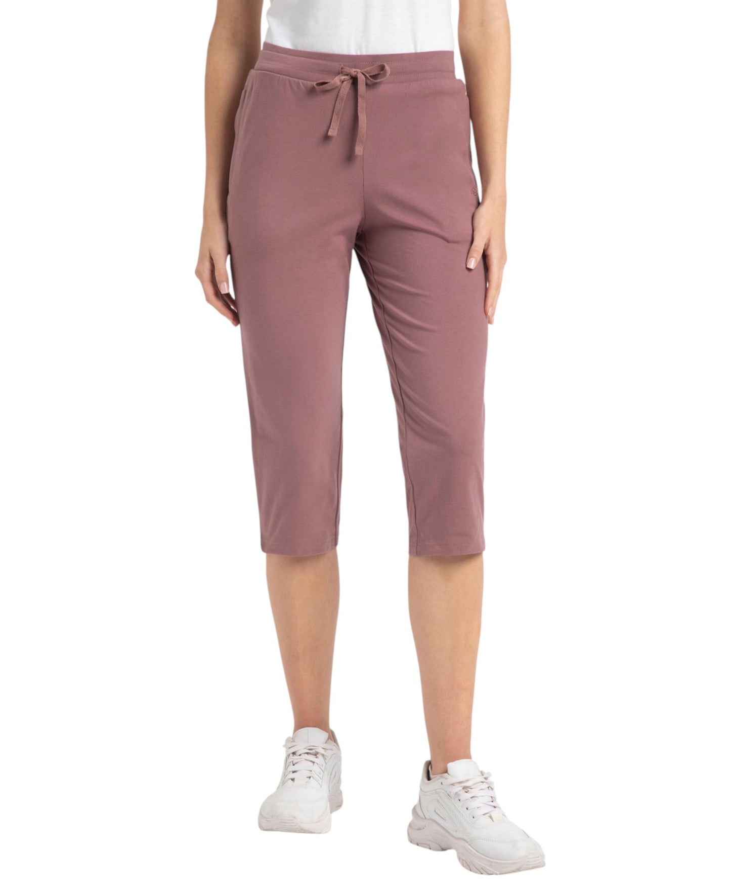 Jockey 1300 Women's Super Combed Cotton Elastane Stretch Slim Fit Capri with Side Pockets_Burnt Rose_XL
