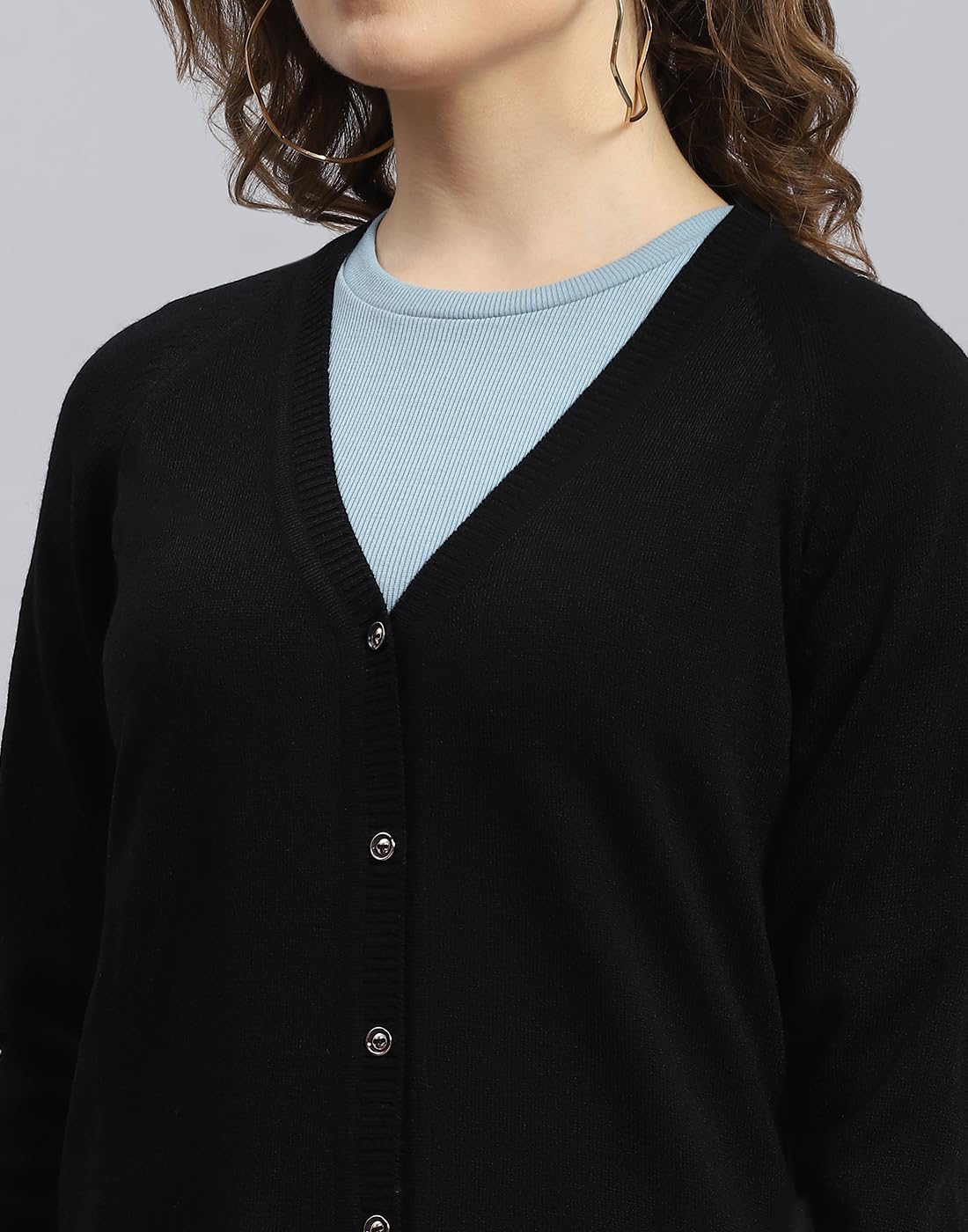 Monte Carlo Womens Brinjal Solid V Neck Full Sleeve Cardigan Sweater (1230527VN-1147-38)