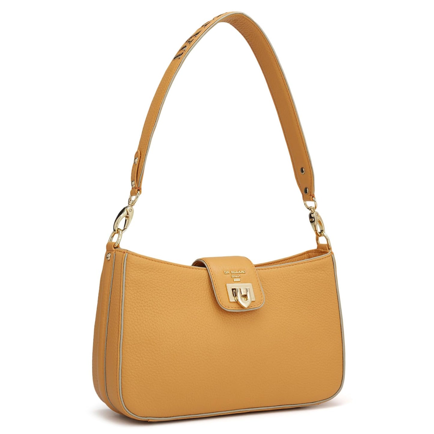 Da Milano Genuine Leather Shoulder Bag for Women – Apricot Crush Handbag with Zipper & Clasp Lock Closure
