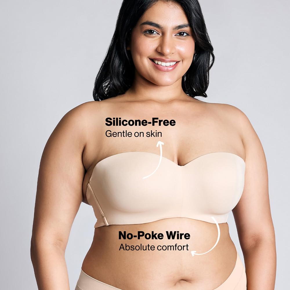 NYKD (NYB027 Padded & Wired Ultimate Multiway Strapless Bra for Women | Anti Slip Bra with Seamless Neckline & Soft Detachable Straps - Sand