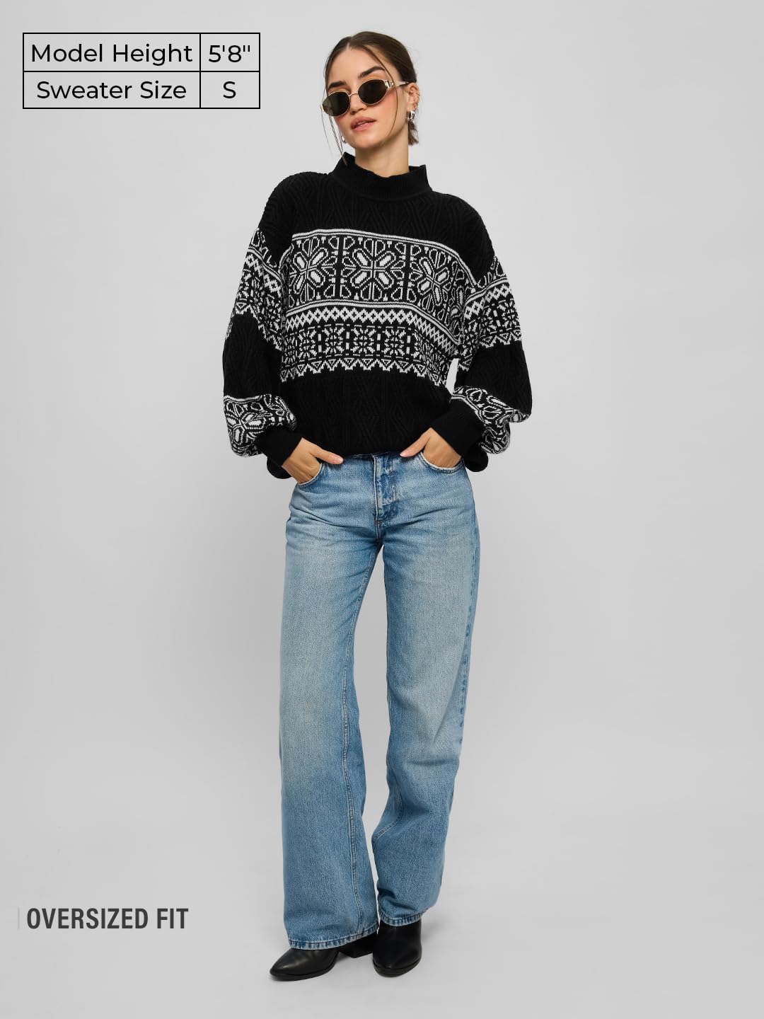 The Souled Store Raven Oversized High Neck Women Knitted Sweater