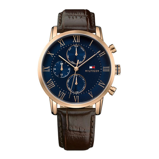 Tommy Hilfiger Quartz Multifunction Blue Dial Leather Strap Watch for Men-NETH1791399