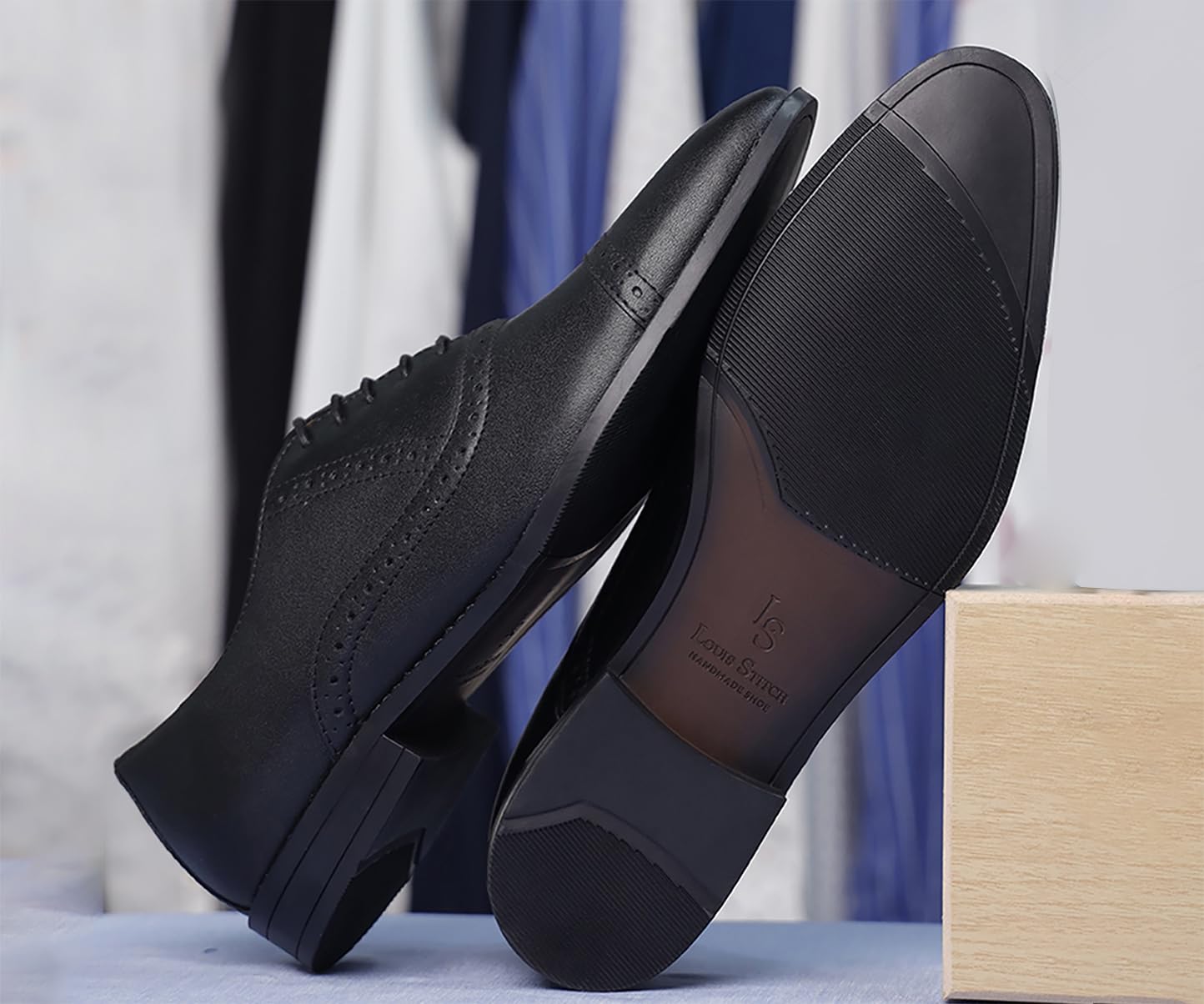 LOUIS STITCH Men's Black Formal Lace-up Oxford Shoes for Men | Solid Design | Ideal for Formal, Business Casual, and Parties (LSRG_OX) | UK-9