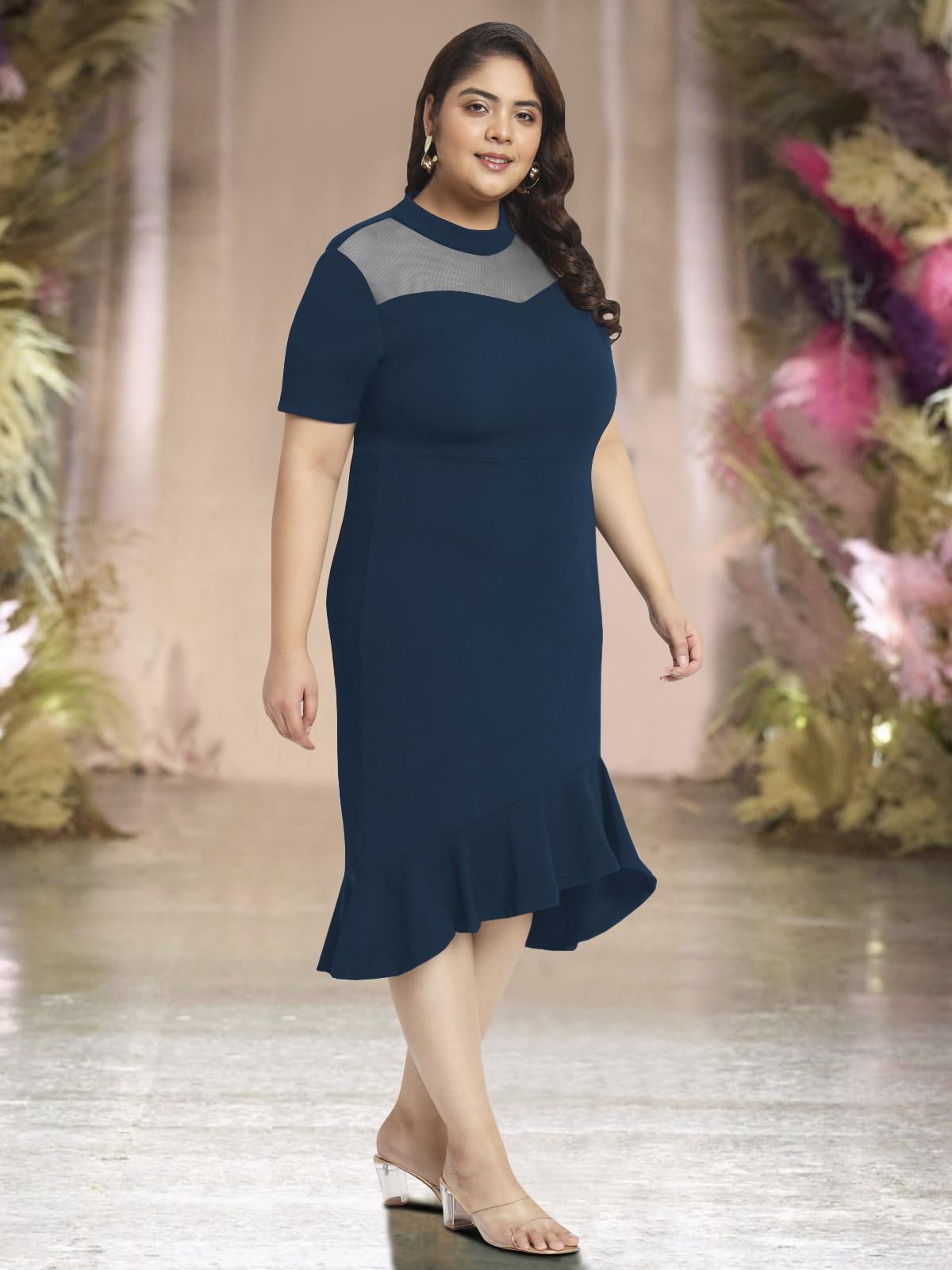 wild U Women Blue Plus Size Dress | Half Sleeve | Bodycon | Stretchable | Clubwear | Western Stylish (Blue - 8XL)