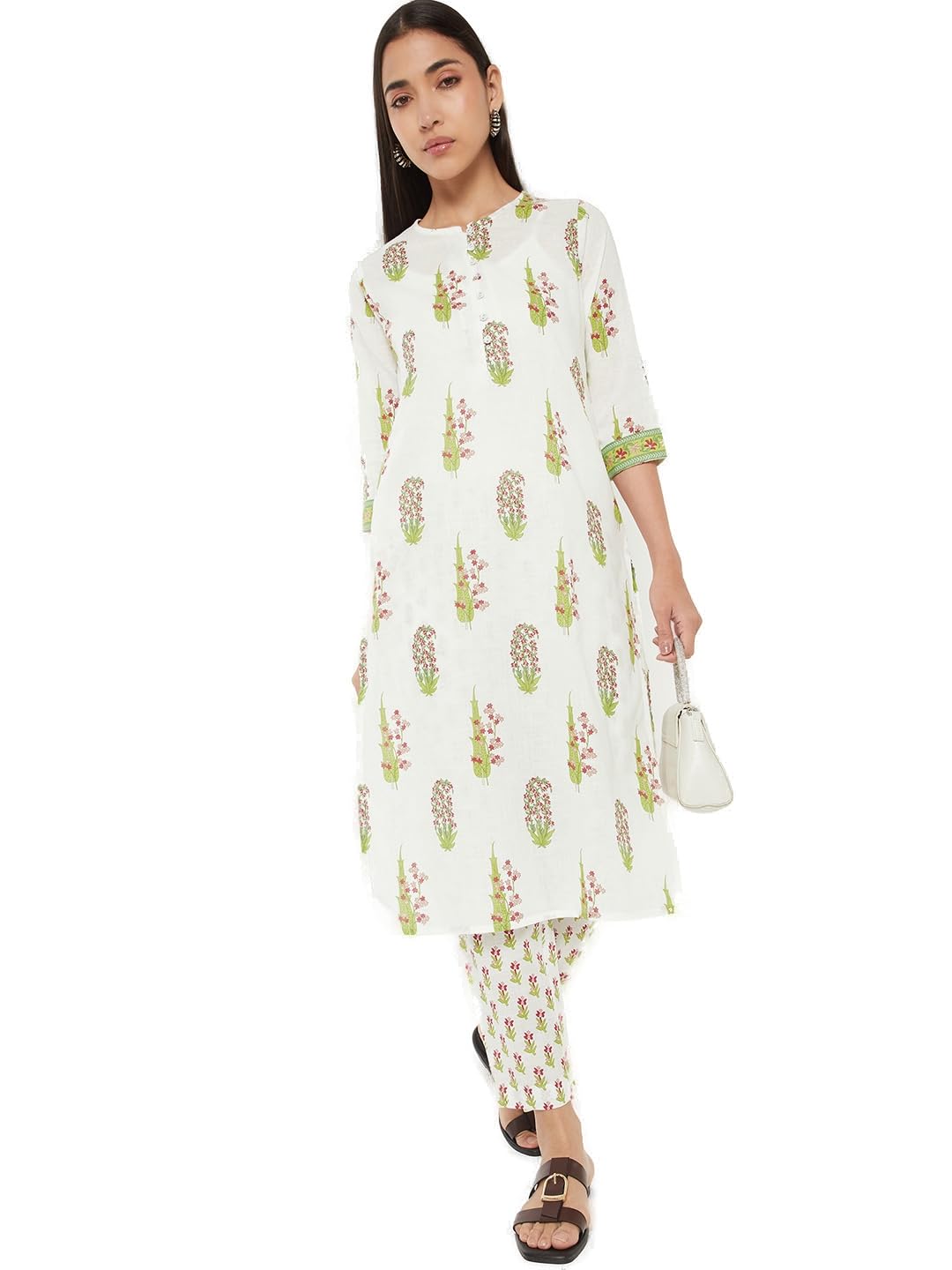 Max Women Ethnic Printed Straight Kurta Set (White_M)