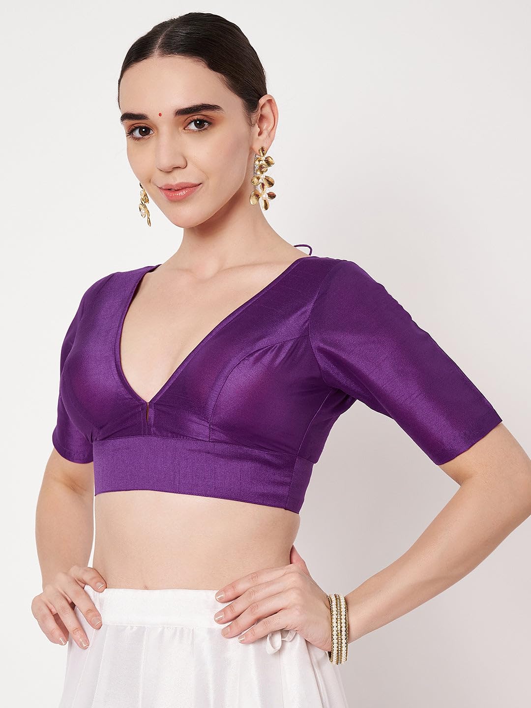 studio rasa Women's Chroma Solid V-Neck Padded Blouse for Festive Wedding Party (TPWC62542XL_Purple_X-Large)