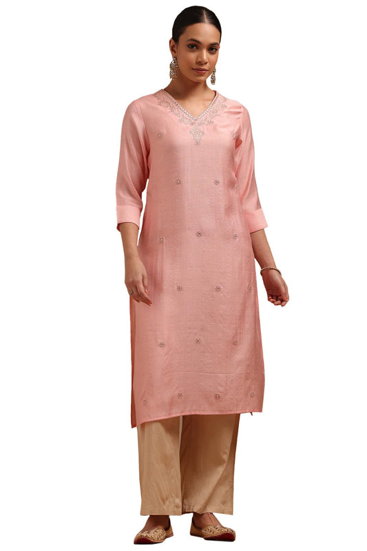 Soch Womens Pink Gadwal Embroidered Kurta with Thread Work